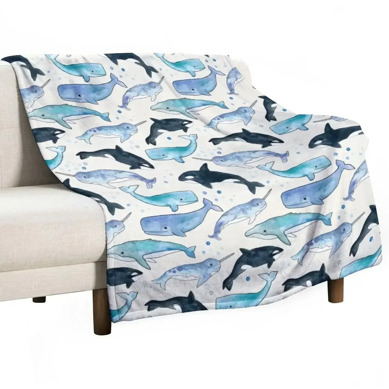 Whales, Orcas & Narwhals Throw Blanket for winter Softest Fashion Sofas Blankets