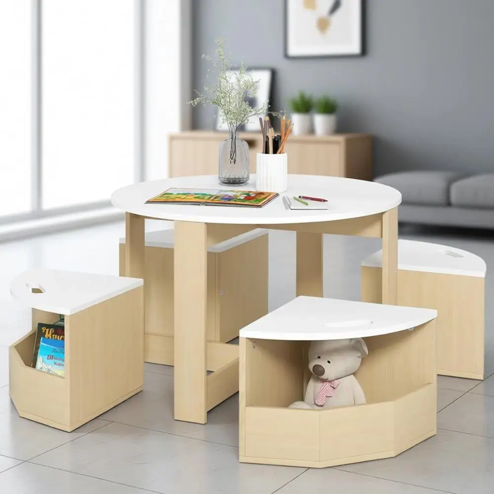 

Круглый детский столик для занятий из 5 частей с местом для хранения для игр, творчества и еды — идеально подходит для игровой комнаты, класса, детской — белый