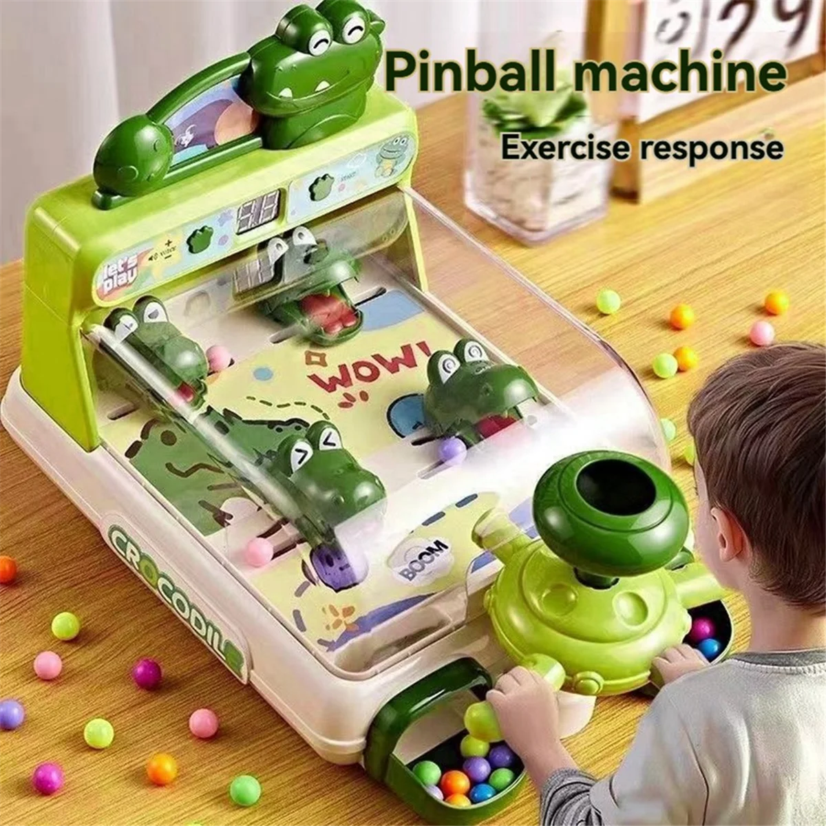 A72Z Jeu de flipper de table pour enfants avec musique, jouet éducatif en marbre, cadeau idéal pour les enfants vert