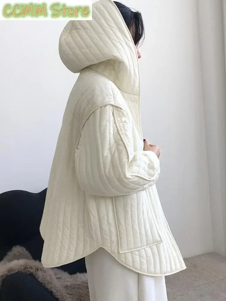 Hooded Green Big Size Cotton-padded Coat Long Sleeve Loose Fit Women Parkas Fashion Tide New Autumn Winter