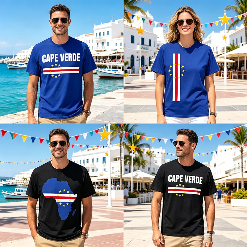 Kap Verde Kapverdianische Flagge Cabo Verde Souvenir T-Shirt, Y2k Flagge von Cabo-Verde - Klassisches Grafik-Trip-Shirt Afrika-Karten-T-Shirts – Detail 3
