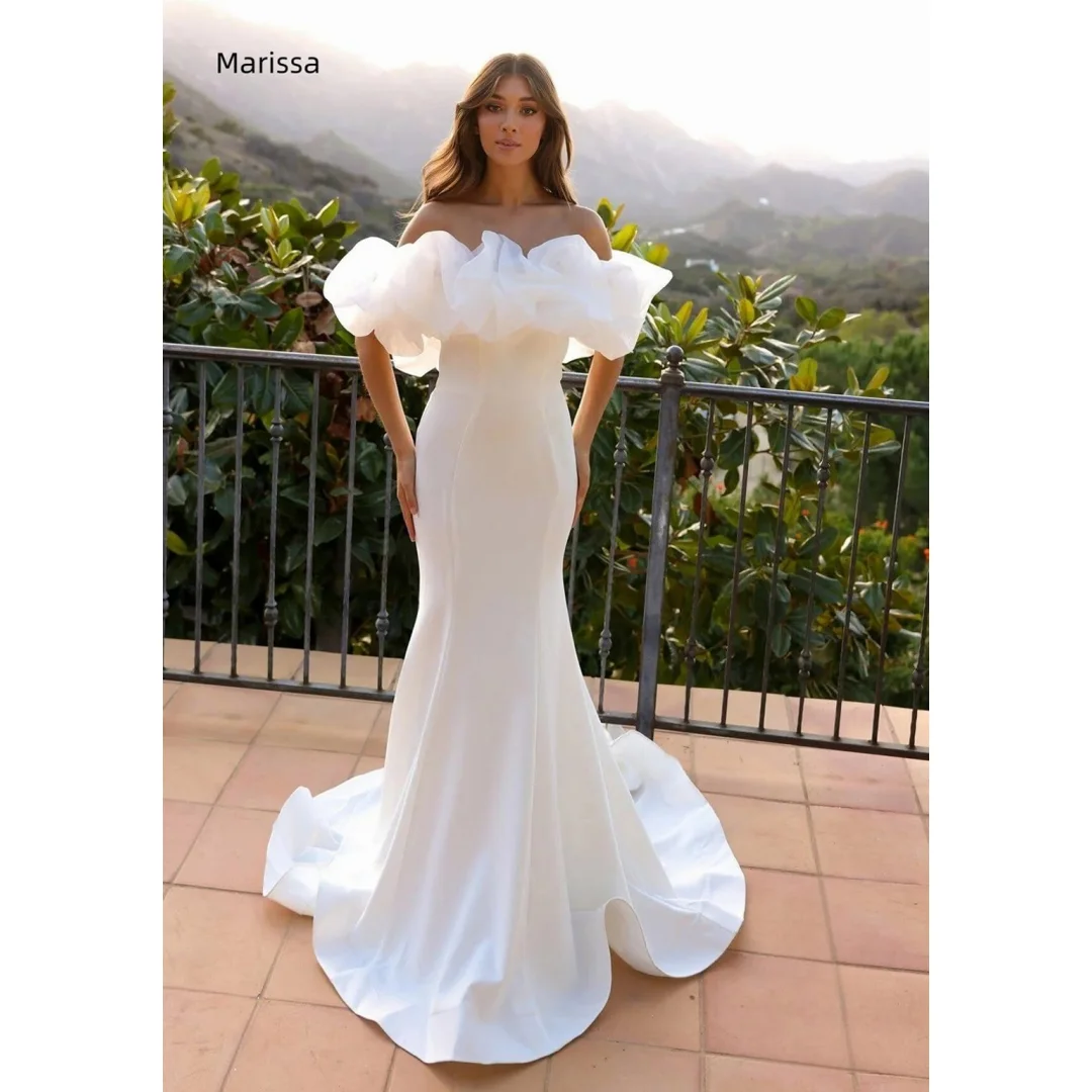 

Marissa Custom Made Wedding Dress Off-shoulder Luxurious Women's Evening Dresses Woman Elegant Luxury White Satin Ball Gown Prom