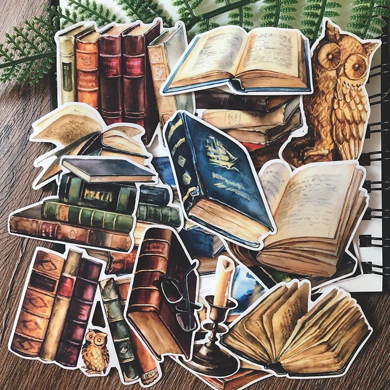 15pcs Vintage books stickers DIY scrapbooking album junk journal happy planner decorative stickers