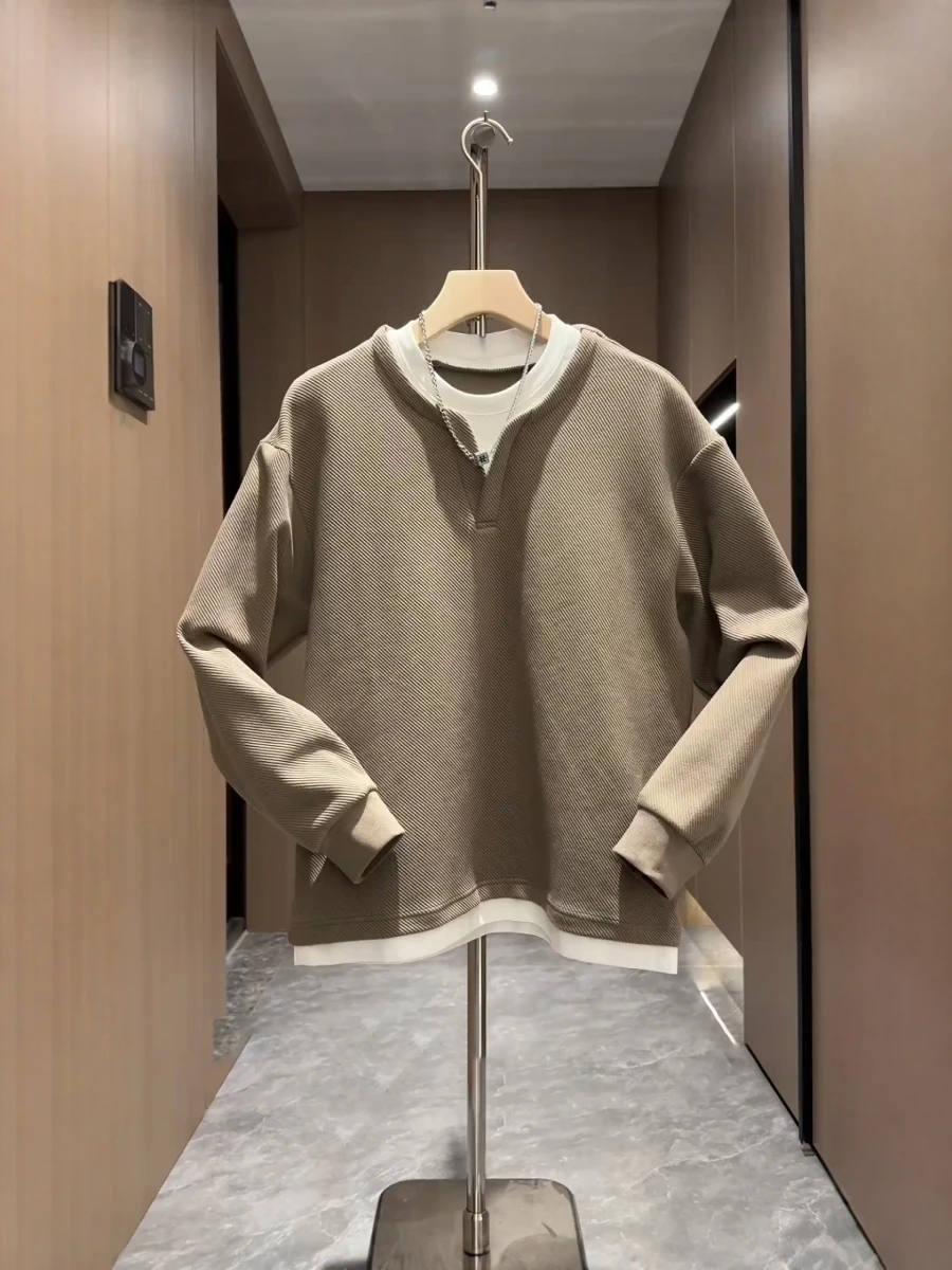 

Мужская модная повседневная толстовка с круглым вырезом, осенняя коллекция 2025, однотонная, удобная, свободного кроя, с длинным рукавом, термообработанная