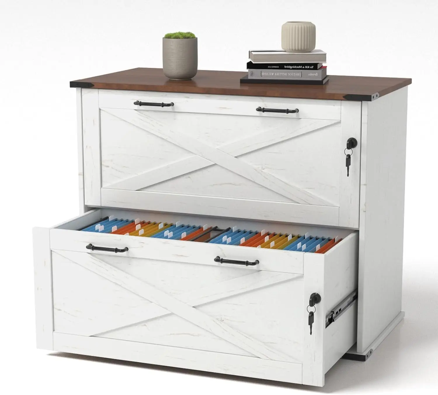 

2 Drawer File Cabinet with Lock, Home Office Filing Organizer, for Letter Legal A4 Size File Folder Storage, Modern Farmhouse