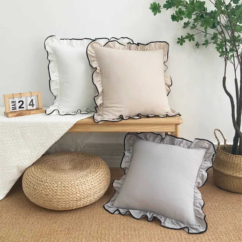 Ins Style Cotton Ruffle Decoration Pure Cotton Pillow Case Pillow Princess Style Korean Large Lace Cushion Square Drop Shipping