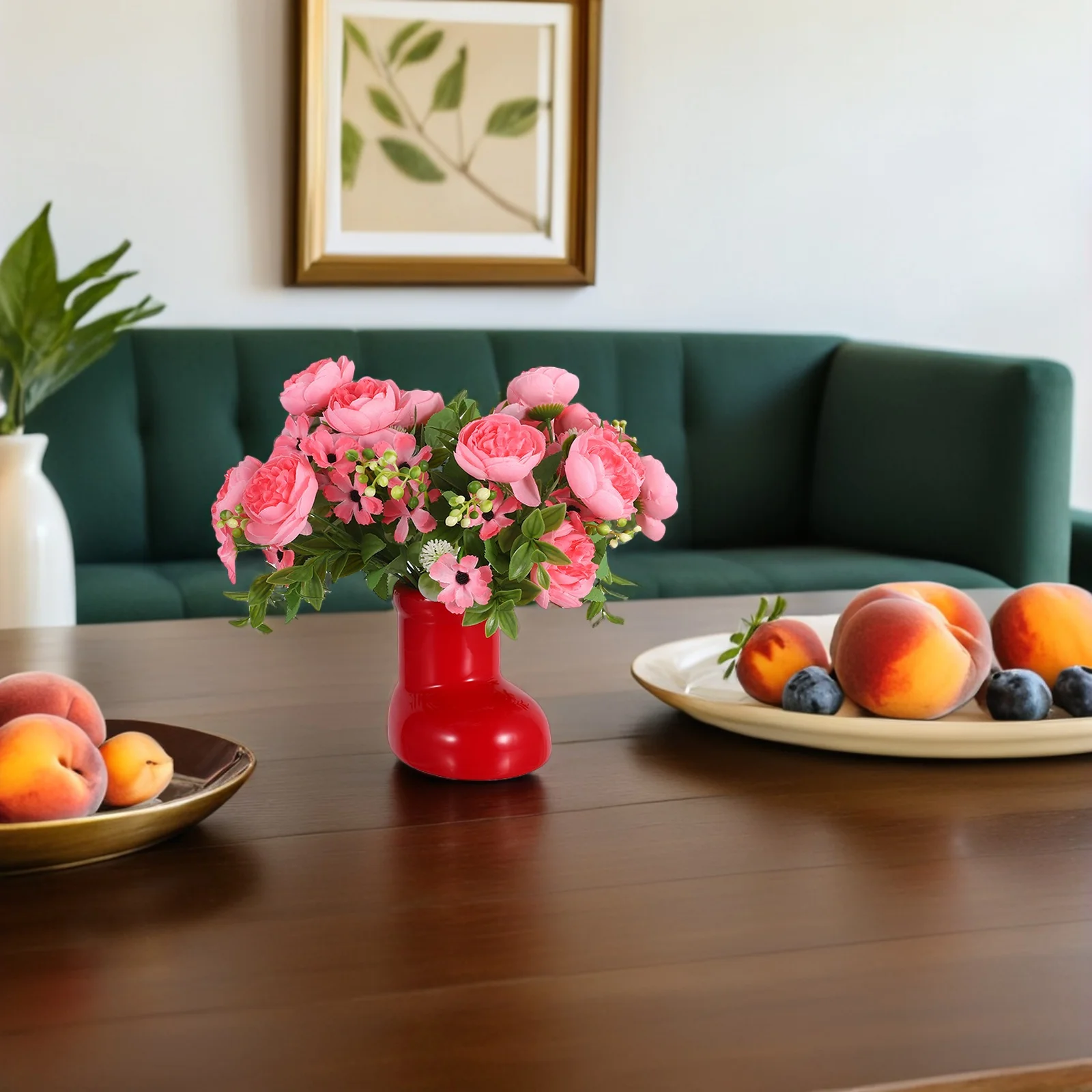 

Ceramic Vase Rustic Farmhouse Boot Design Red Decorative Piece for Shelf Table Centerpiece Christmas Home Decorations