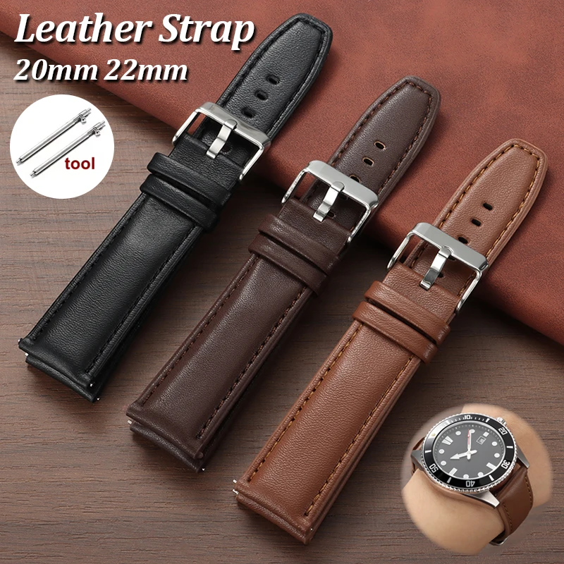 Soft Smooth Cowhide Watch Band 20mm 22mm Classic Plain Leather Strap  for Seiko for Omega Replacement Quick Release Wristband