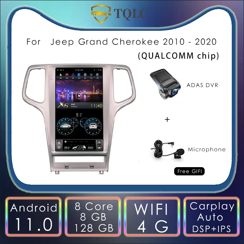 

13.6'' For Jeep Grand Cherokee 2010-2020 Android Tesla Style Vertical Touch Screen Car Radio Navi Multimedia Stereo Carplay PX6