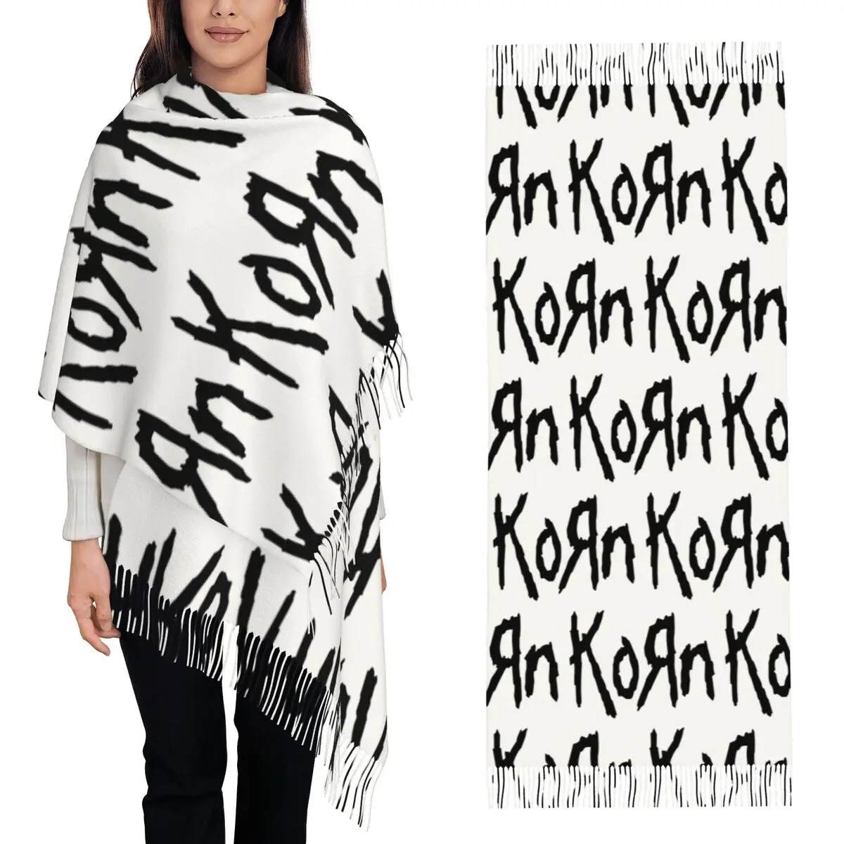 Korn Band Rock Metal Music Scarf Tassel Scarves for Women Soft Warm Shawls and Wraps Large Fall Winter Shawl Wrap