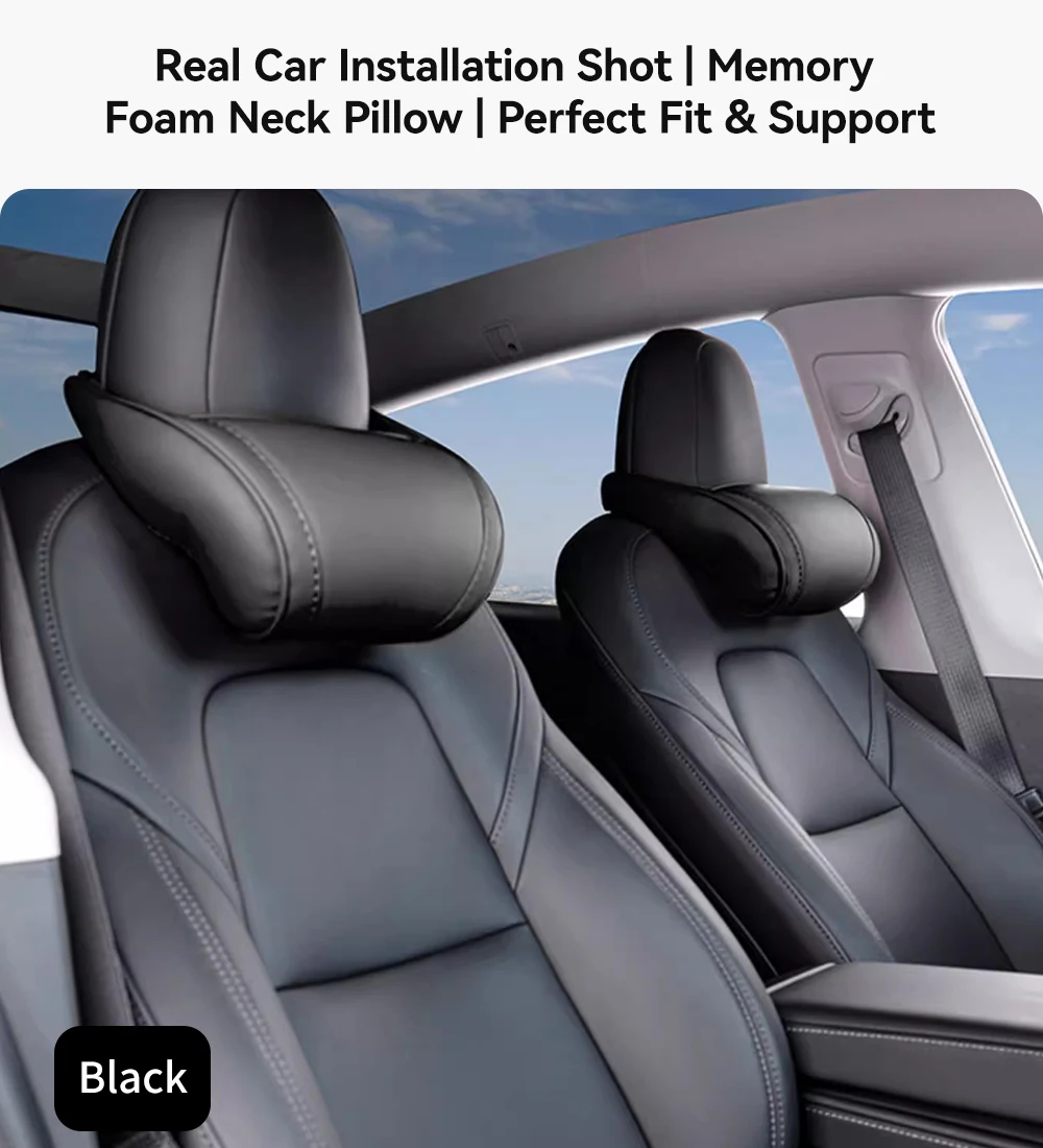 Nackenkissen für Tesla Model 3/Y/X/S aus PU-Leder mit Memory-Schaum, Reise-Nackenstütze, 2025 Auto-Zubehör – Detail 12