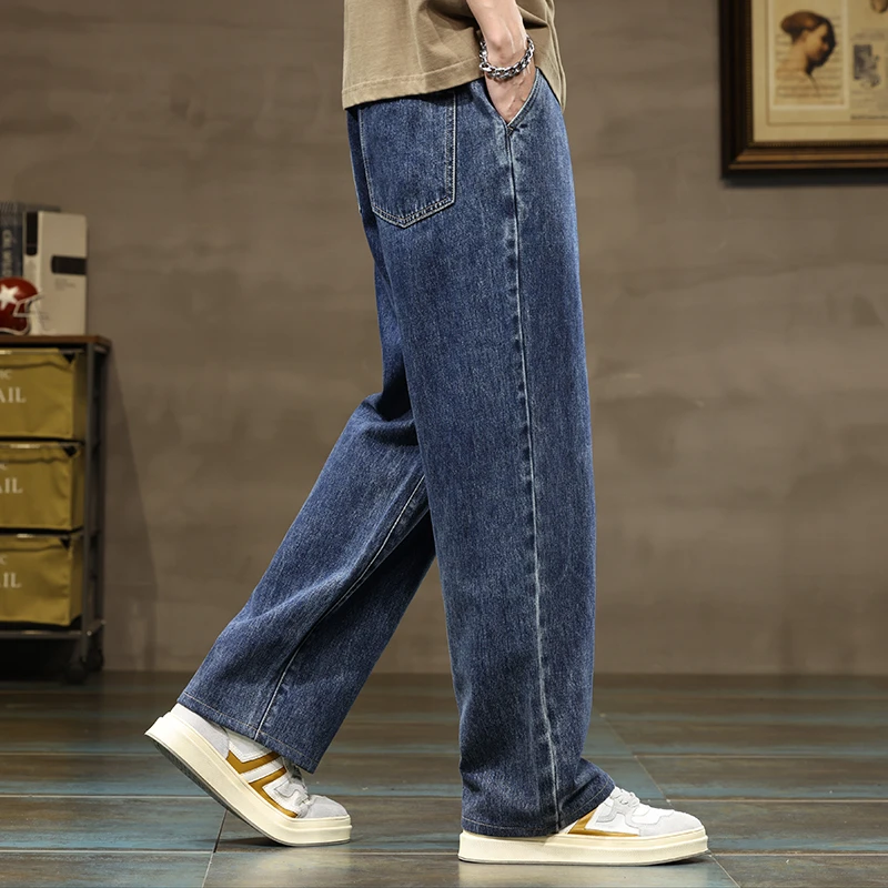 Jean ample à jambes droites pour hommes, bleu et gris, avec cordon de serrage, Streetwear décontracté, large, en Denim, Baggy, élégant, Harajuku, Y2K