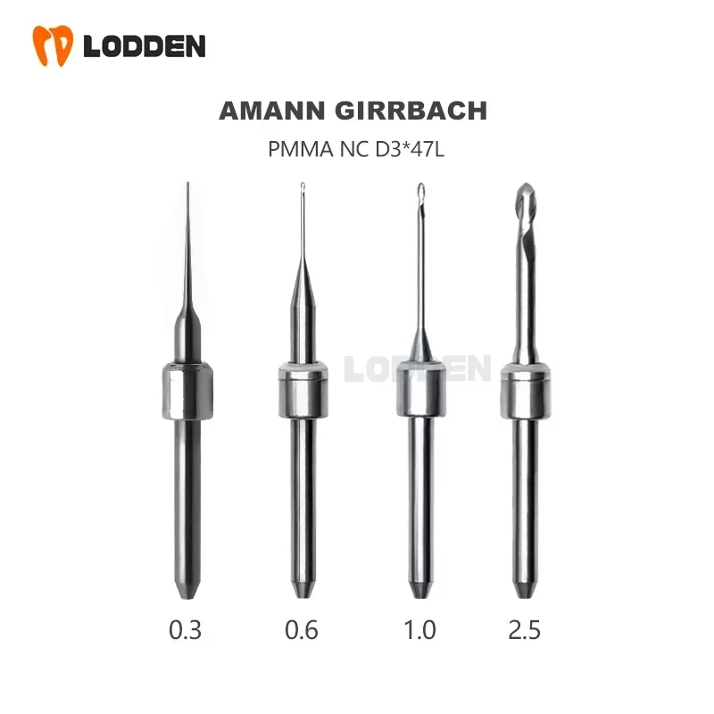 Amann Girrbach Dental Milling Burs for Grinding PMMA NC Coating D3 Drill Diameter 0.3/0.6/1.0/2.5mm 47mm Dental Lab Griding Tool