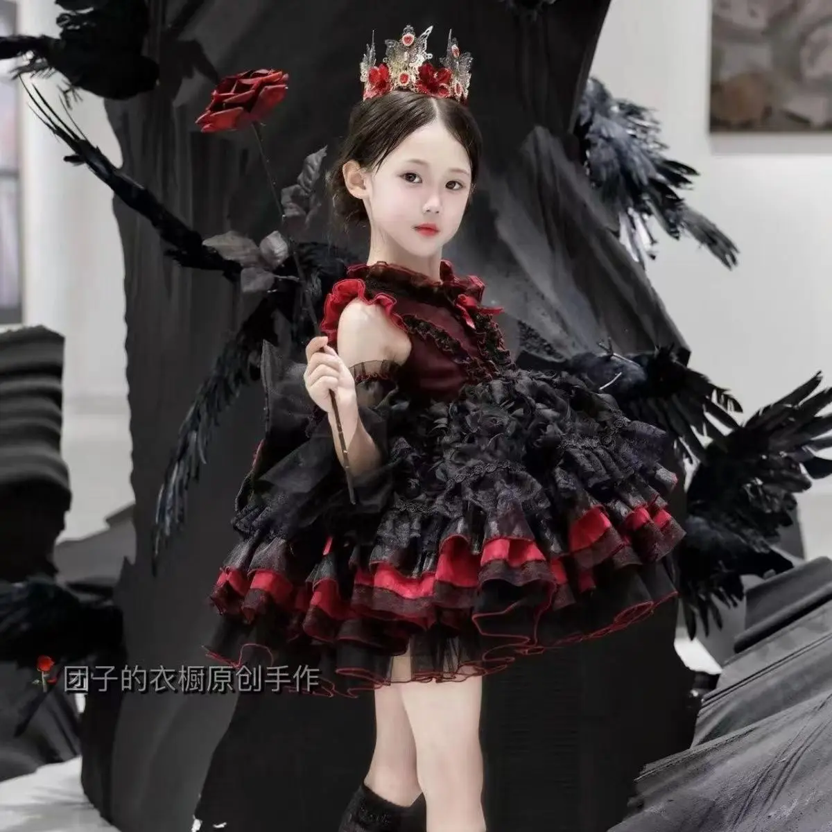

Baby Girl Summer Lolita Lace Princess Ball Gown Wedding Cake Layed Black Sweet Birthday Holiday Halloween Party Childen Clothing
