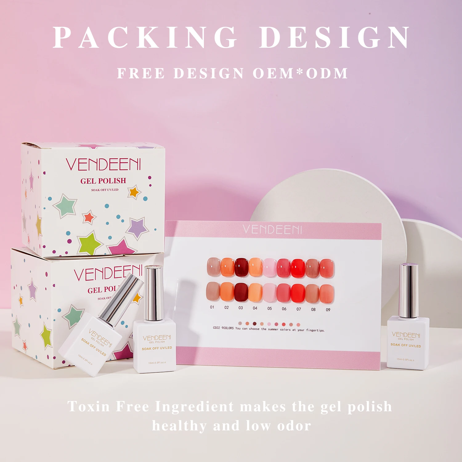 

Vendeeni 5Color /Set Private Label 15ml Nude Powder Uv Gel Polish Kit Good Quality Soak Off Color Gel Polish Manufacturer