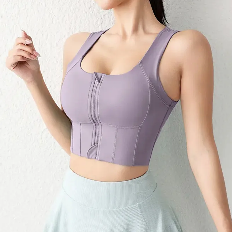 حمالة صدر رياضية عالية القوة للنساء بسحاب للياقة البدنية واليوجا حمالة صدر للجري ملابس رياضية على شكل سترة ملابس داخلية للتدريب مقاومة للصدمات لصالة الألعاب الرياضية #5