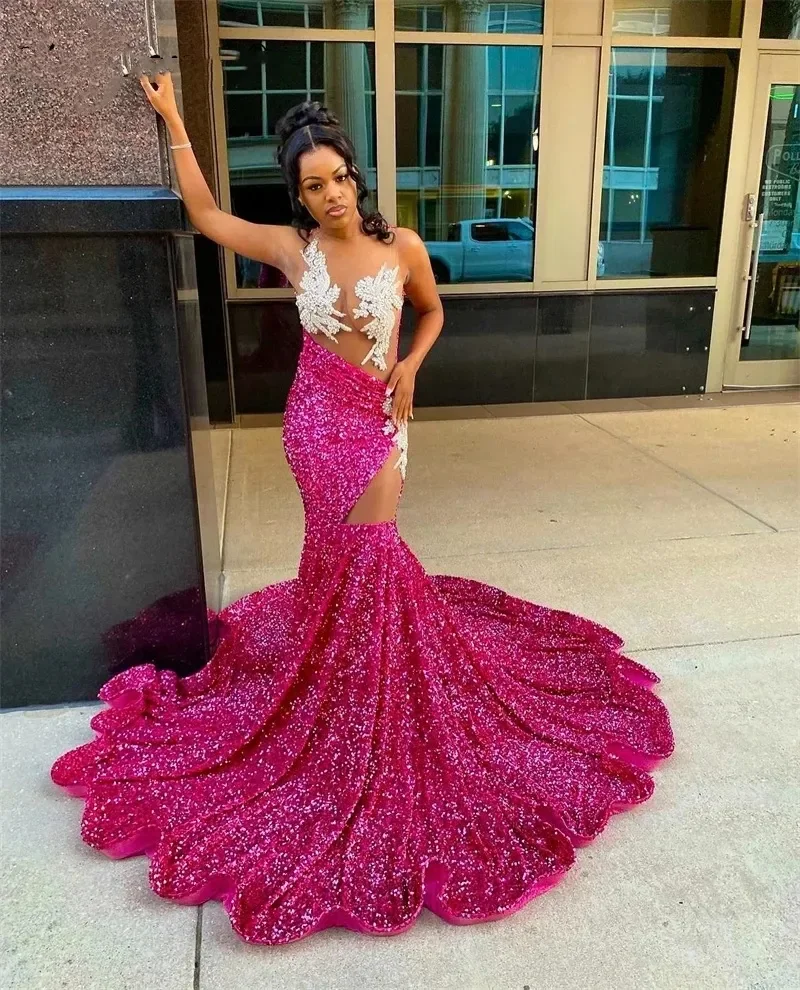 

Customized Sparkling Sexy Mermaid Dance Dress With Sleeveless Backless Design Suitable For Black Girls' Party Evening Dresses