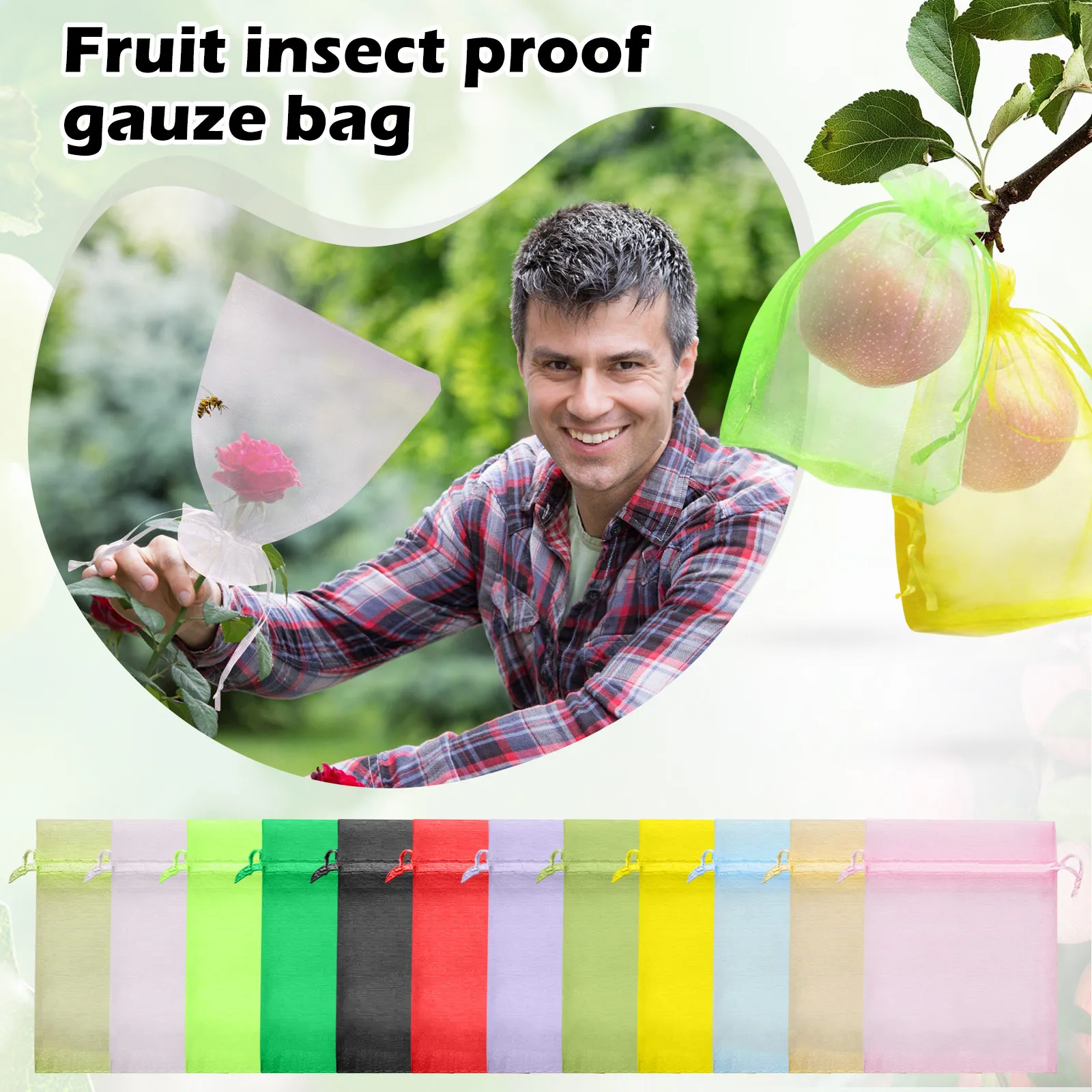 Bolsas de protección de frutas de 6x8 pulgadas con cordón, bolsas de red de frutas para uvas, mango, verduras, bolsas reutilizables para plantas con barrera contra plagas