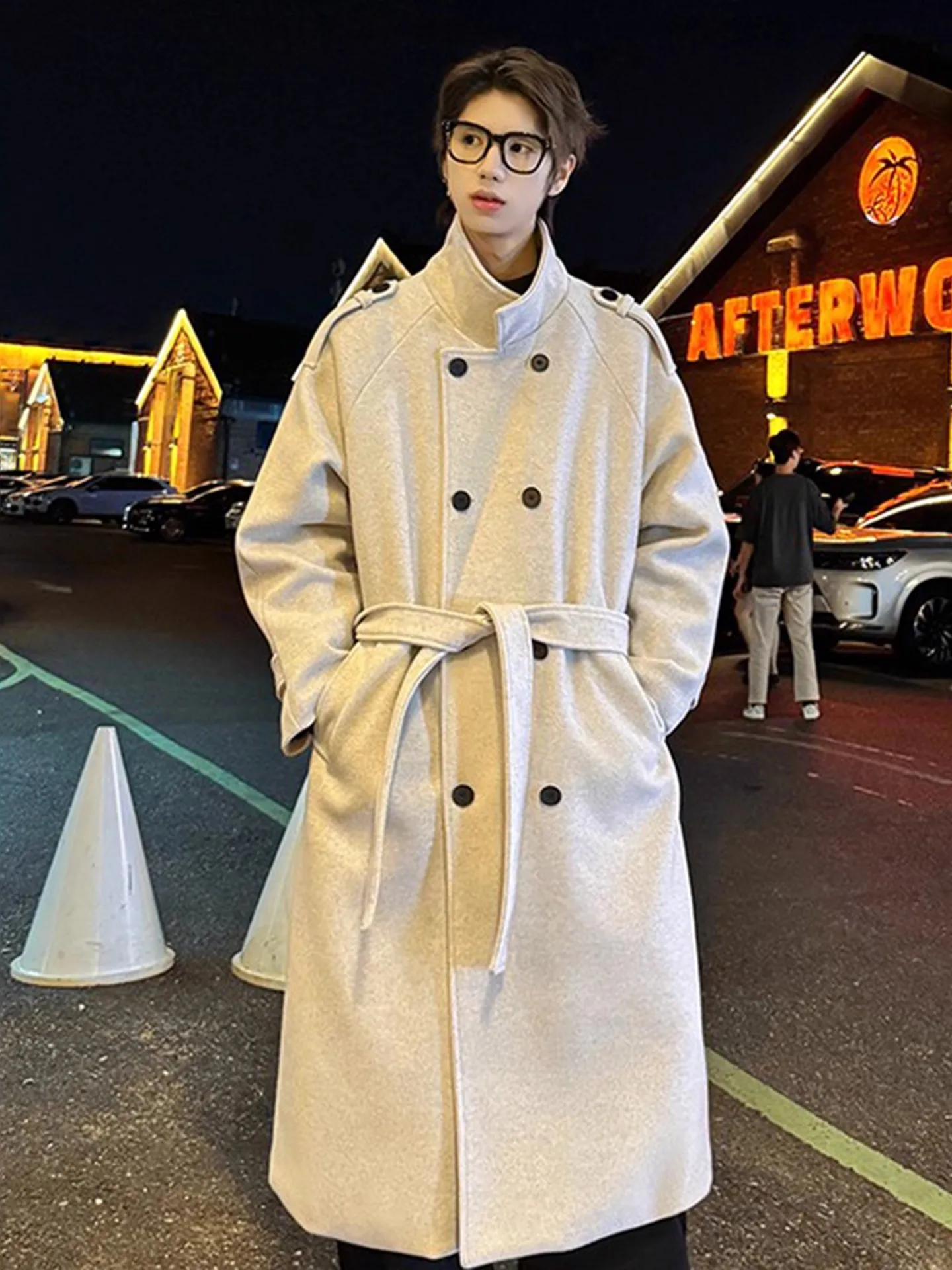 

Briti Sle Men's Thiened Woolen Coat Khaki Windbreaker Outerwear Autumn Winter Faionable Casual Long Coat