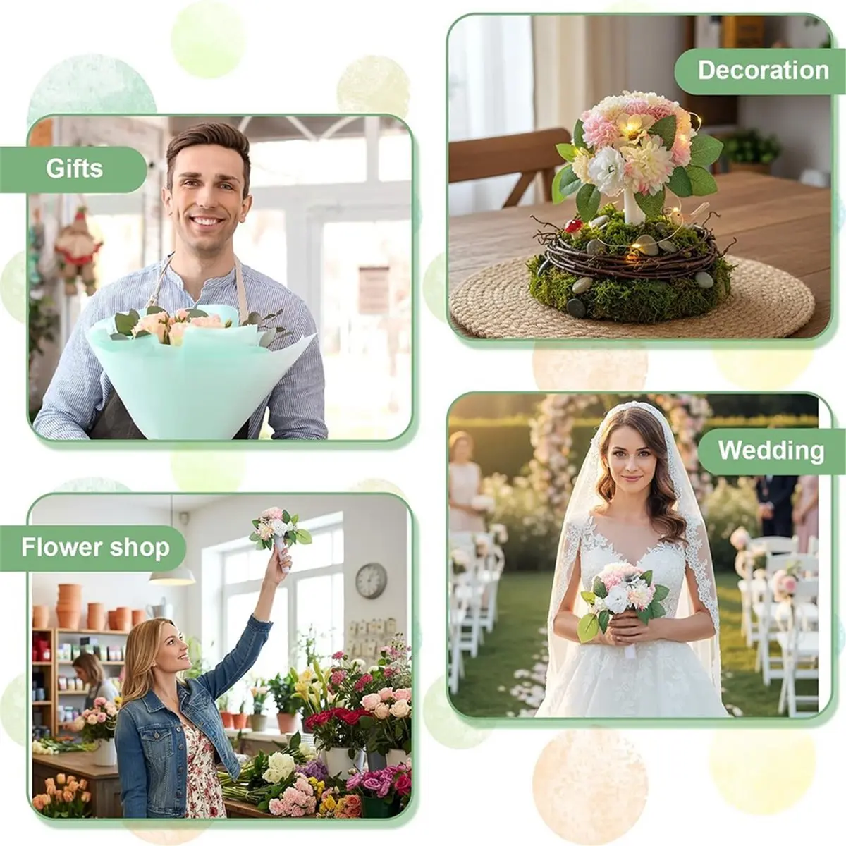 Afcabakila 12-Pack Green Floral Foam Bouquet Holders for Weddings and DIY Projects, 3.14 X 7.1 Inch