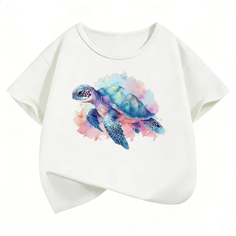 Y2K Children T-shirt Sea Turtle Colorful Kids Tshirts Summer Short Sleeve Tees Cartoon Animal Boys Girls Clothes Tops