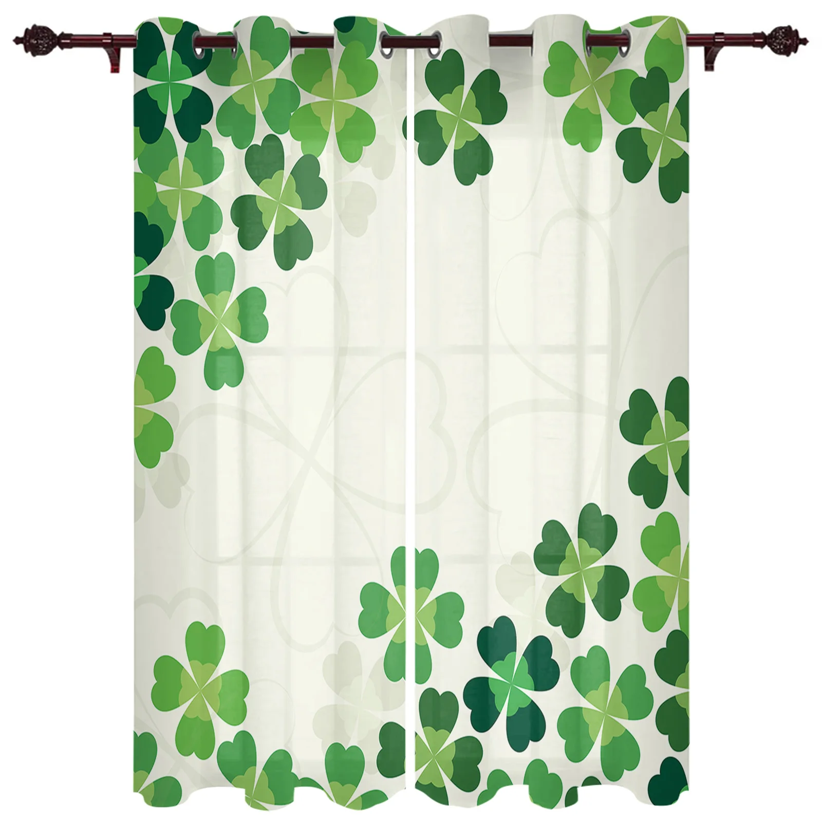 St Patrick'S Clover Fresh Green Curtains for Kid Bedroom Home Decor Kitchen Balcony Drapes Print Living Room Window Curtain