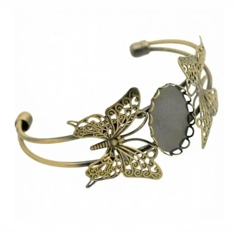 Double Butterfly Bangle Base 18x25mm Copper Plated Oval Blank Bezel Tray for DIY Craft Beginners