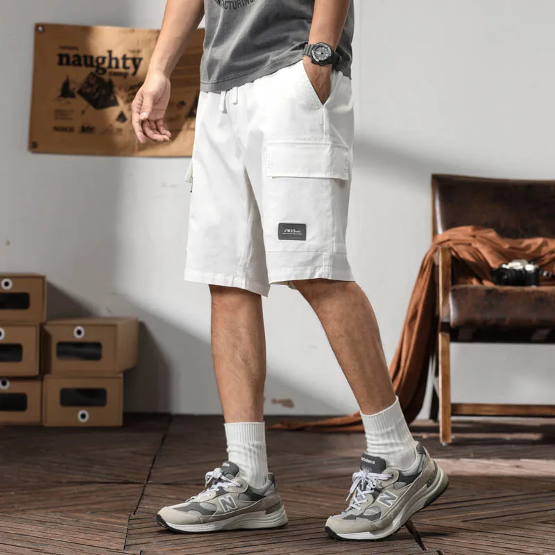 Pantalones cortos de verano para hombre, Shorts holgados de cintura elástica, estilo japonés, informales, para trabajo callejero, a la moda, novedad de 2024