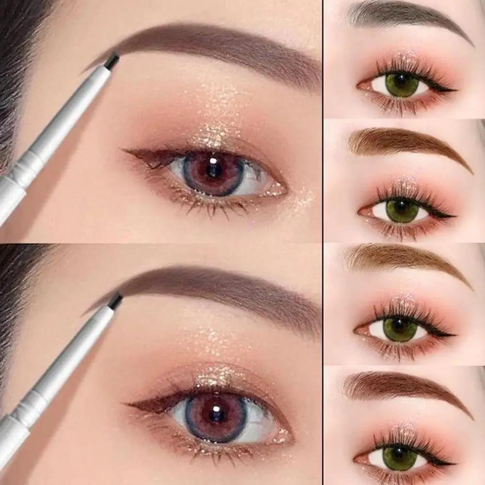 Lápiz de cejas fino de doble cabezal, resistente al agua, sin manchas, duradero, resistente al color, lápiz de cejas líquido, 6 colores, lápiz de cejas Natural