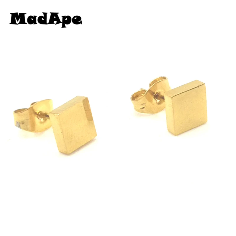 MadApe 316L Stainless Steel 8mm Square Stud Earrings Gold Color Never Fade For Women And Man Stud Earrings Couple Jewelry