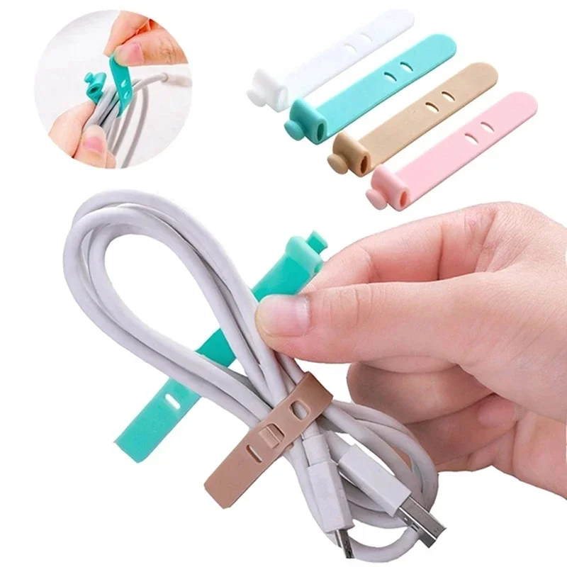 4-48pcs Silicone Data Cable Organizer Headphone Cord Finishing Buckle Wrap Tie Strap