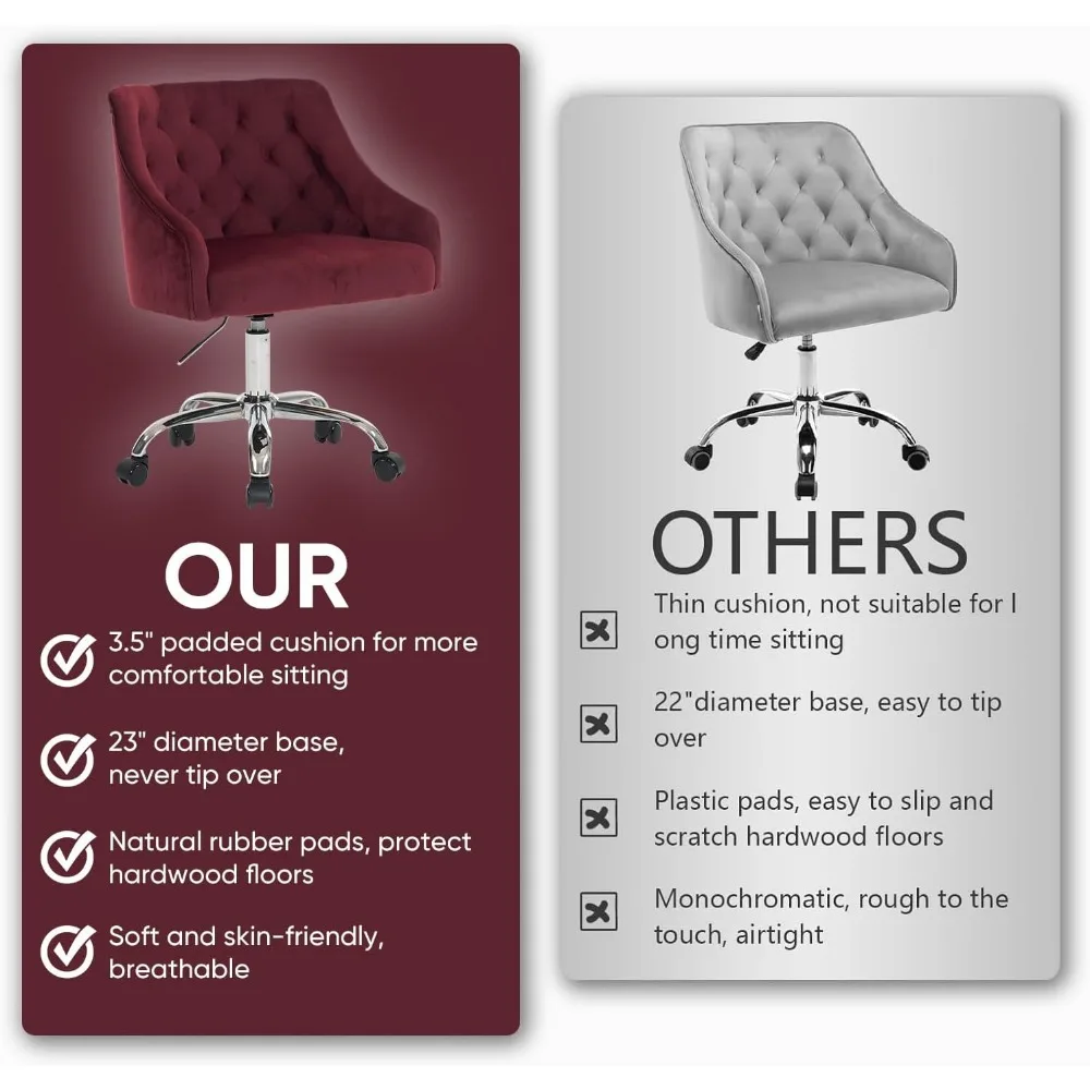 Luxurious Velvet Swivel Desk Chair - Height Adjustable, 360° Rotation, Vanity Fabric, Gold Accents for Elegant Office Spaces