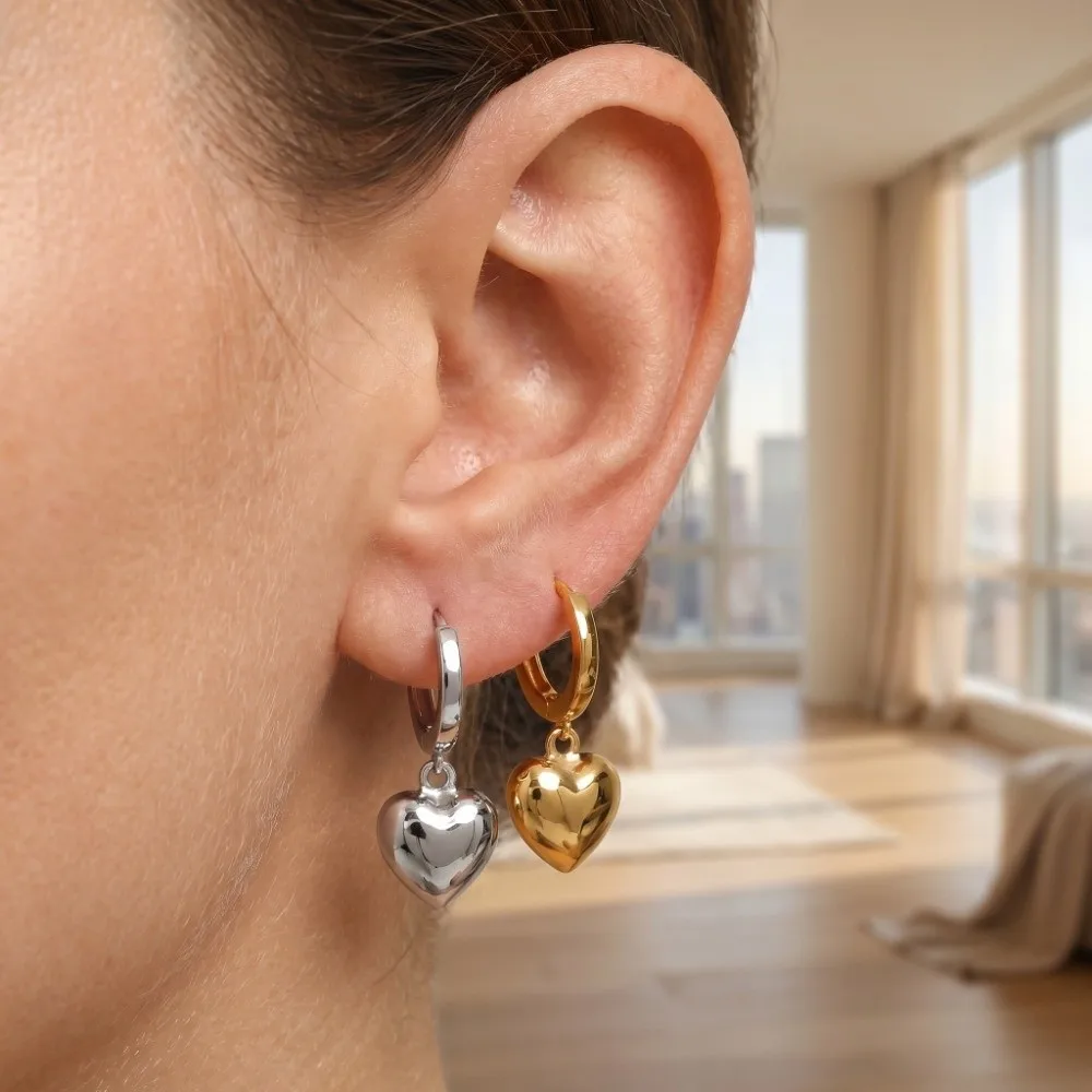 Temperament Alloy Heart-Shaped Earrings Minimalist Personality Ear Cuff Fashion Dangle Drop Earrings Daily Wear