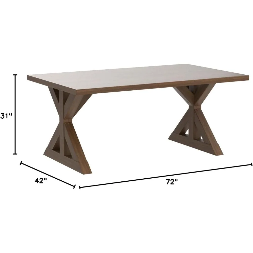 Morden Farmhouse Wood Trestle Dining Table, Brushed Driftwood Finish