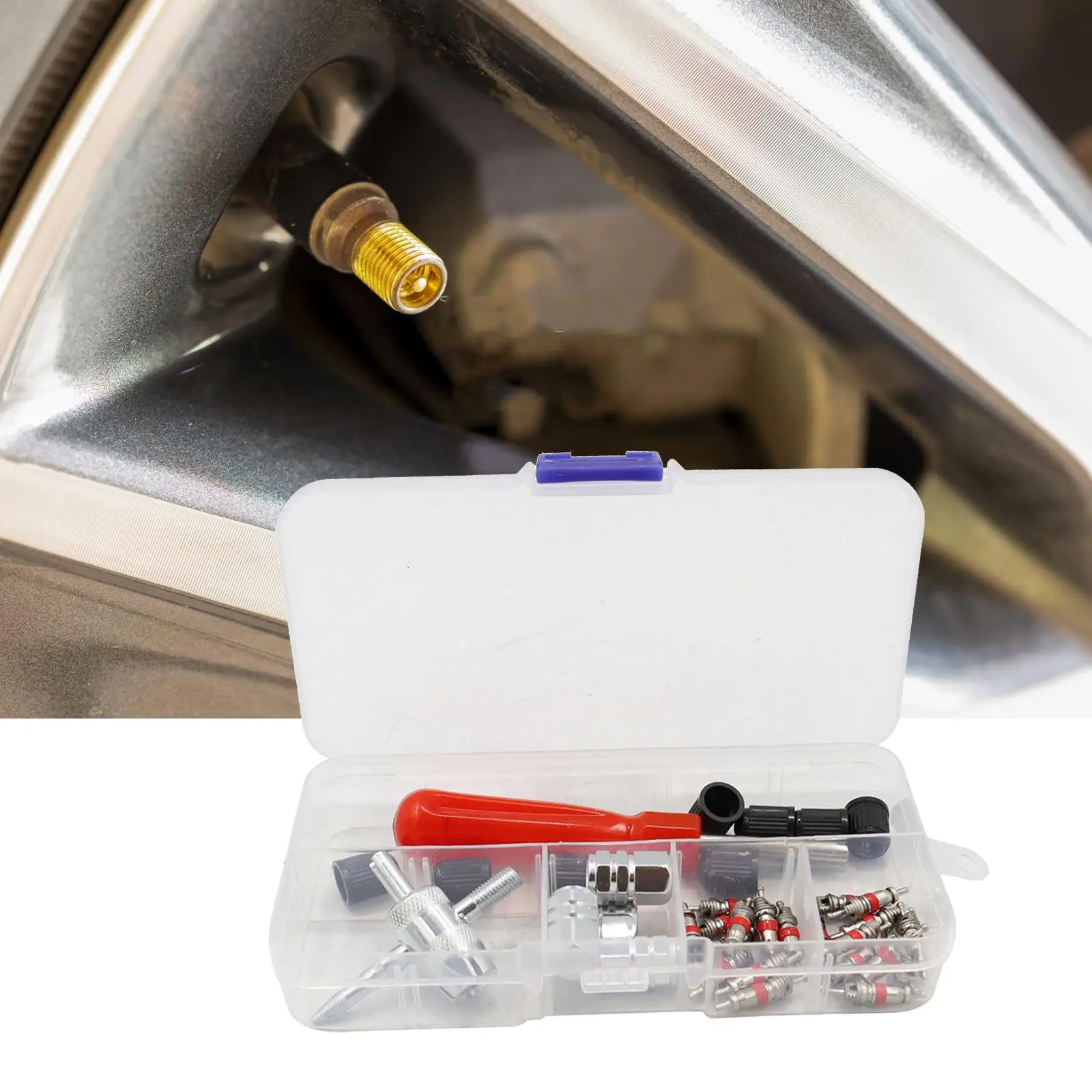 

Tire Valve Stem Removal Tool Kit Tire Repair Tool Motorcycle Truck Spare Parts Practical Professional with Box 4 Way Valve Tool