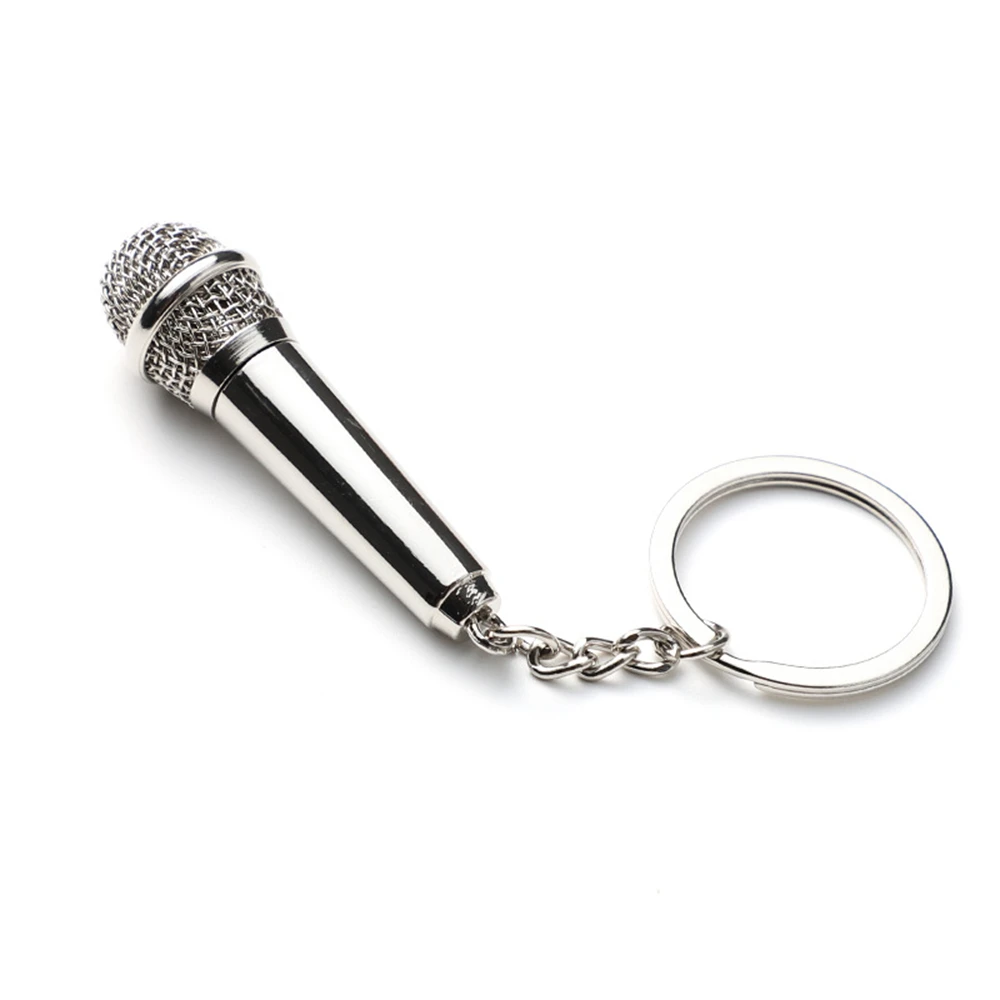 Metal Hip-hop Microphone Keychain for Women Men Mini Microphone Key Ring Car Key Holder Funny Singer Gift Handbag Accessories