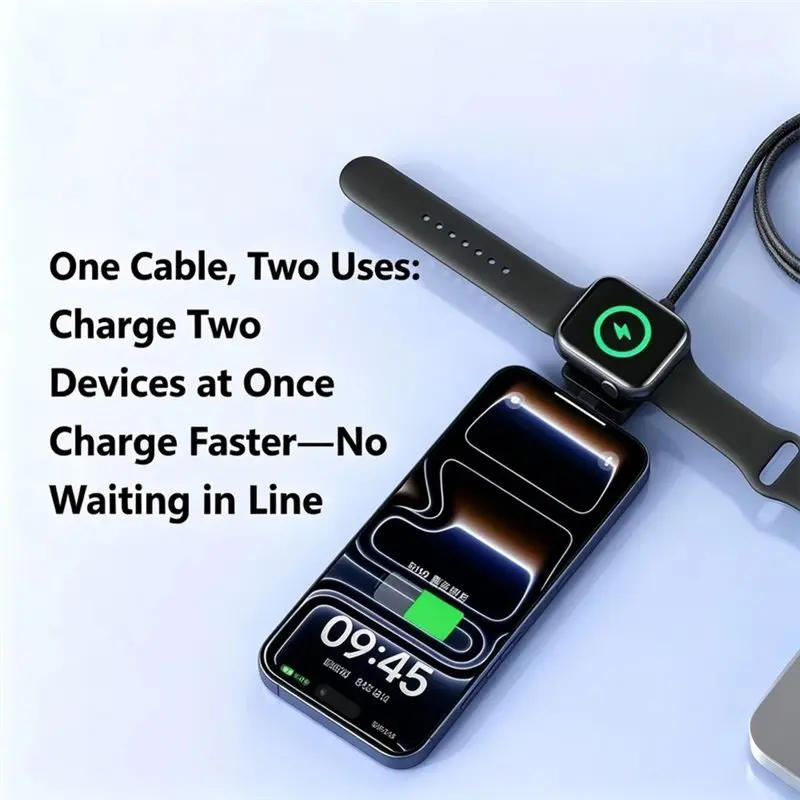 B03B-Tangle-Free 1.2M Cord 65W PD 2-In-1 Braided Cable Aluminum Alloy Type-C& Smart Watch Wireless Charging For Phone Tablet
