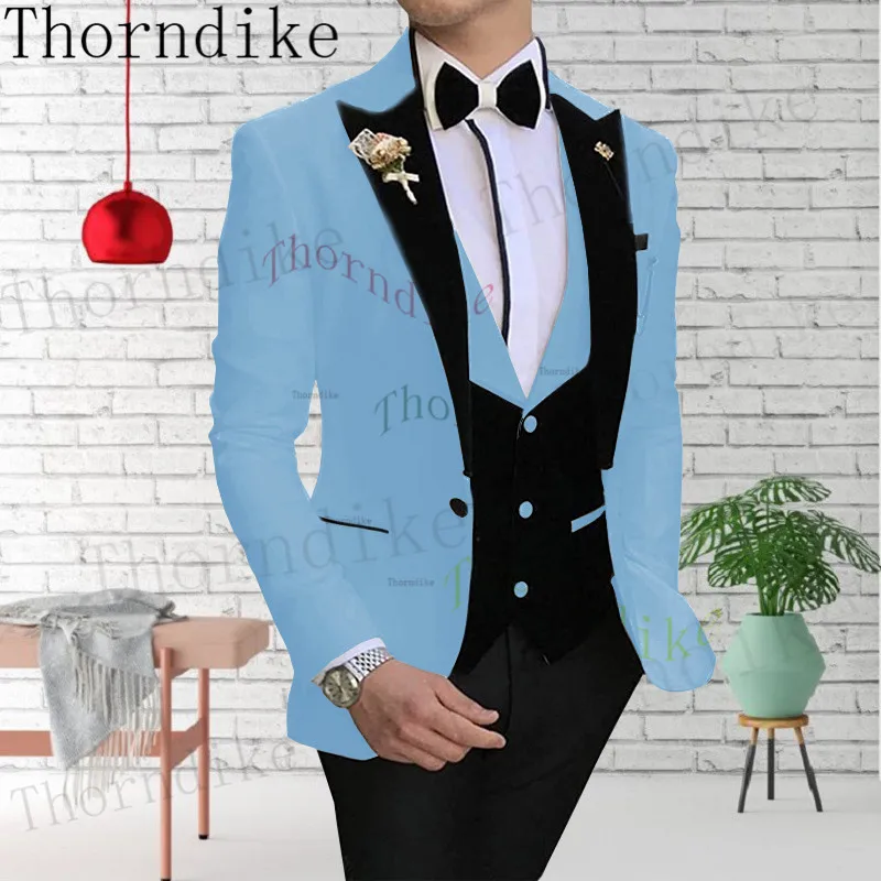 Thorndike Fashion Smart Business Red Costume Homme Wedding Men Suits Peak Lapel Groom Tuxedos Terno Masculino Prom Blazer 3 Pcs