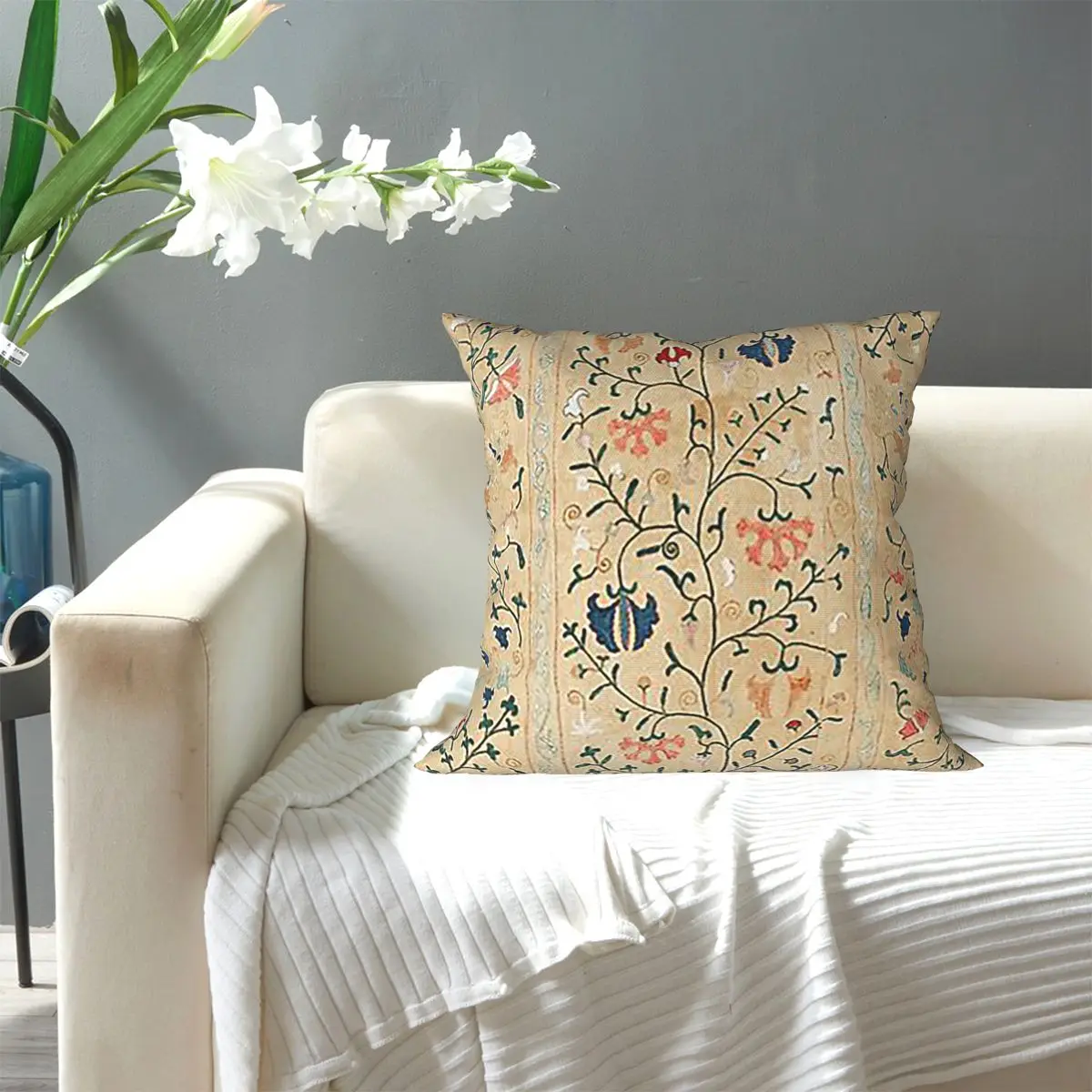 Uzbekistan Suzani Nim Embroidery Square Pillowcase Pillow Cover Cushion Zip Decorative Comfort Throw Pillow for Home Bedroom