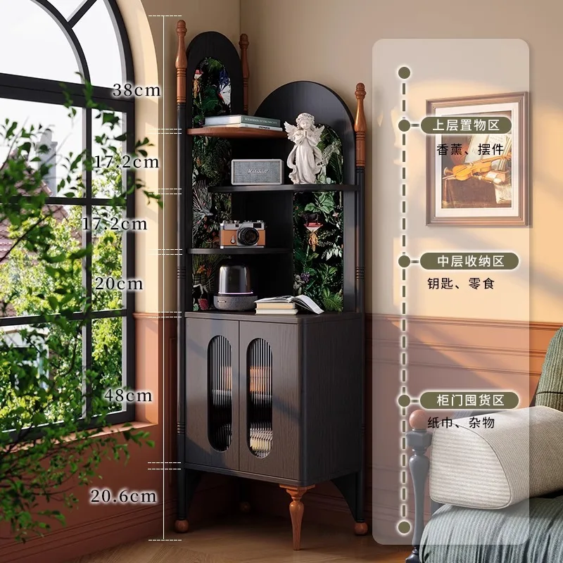 French retro corner cabinet small apartment living room corner rack medium antique triangular cabinet