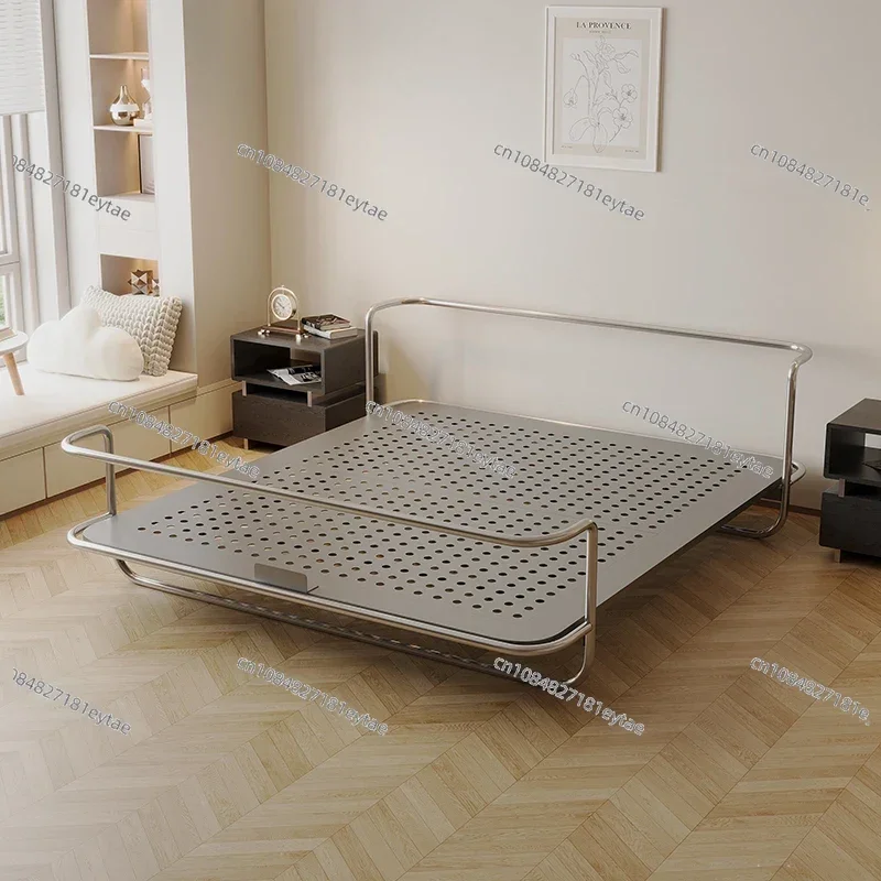 Stainless steel industrial style metal bed, Bauhaus double bed, light luxury medium and ancient style master bedroom without