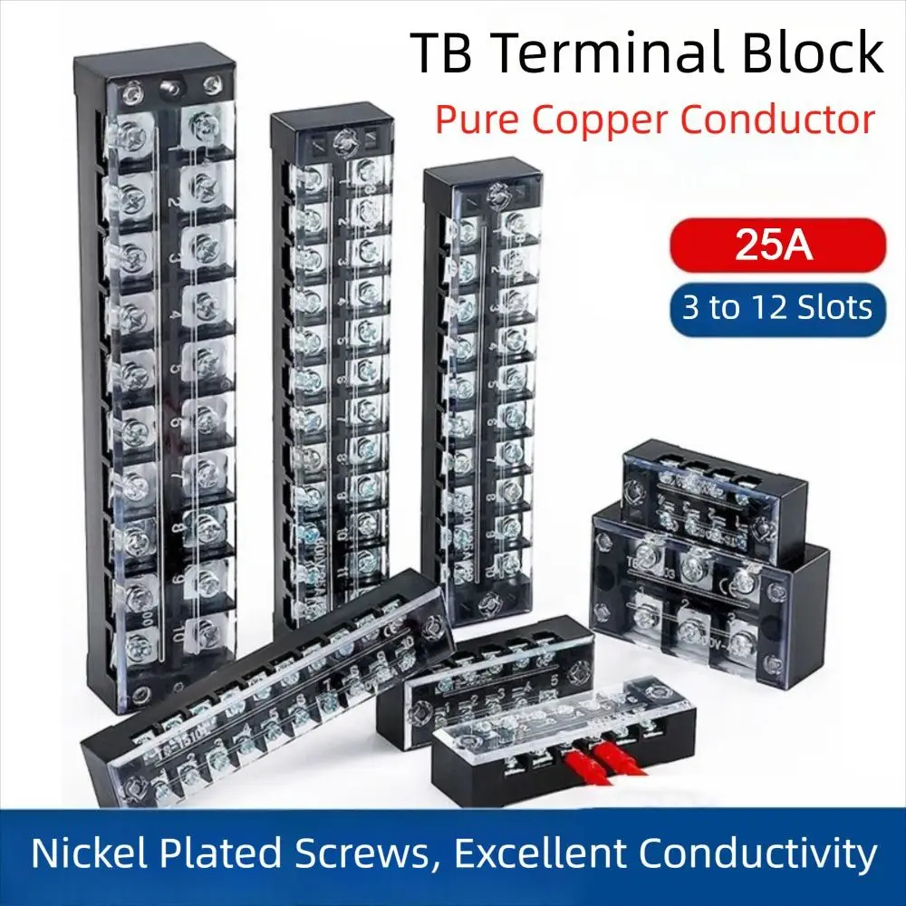 1pcs 25A 600V Dual Row Screw Terminal Block Fixed Wiring Connector Board 3-12 Positions for Electrical Connections