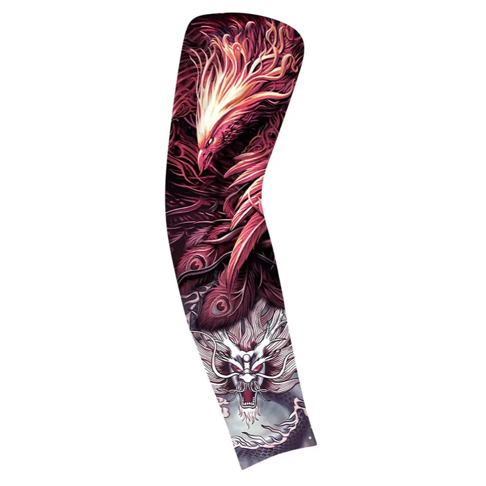 ดอกไม้รูปแบบแขนดอกไม้แขนสักแขนยืดหยุ่นบางป้องกันแสงแดดไม่มีรอยต่อ Breathable ICE Silk แขนแขนฤดูร้อน