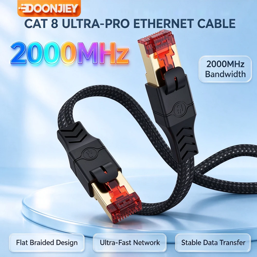Classic Black-gray Cat8 High Speed Internet Cable 40Gbps 2000MHz Bandwidth RJ45 Network LAN Cat 8 Ethernet Cable No Lag