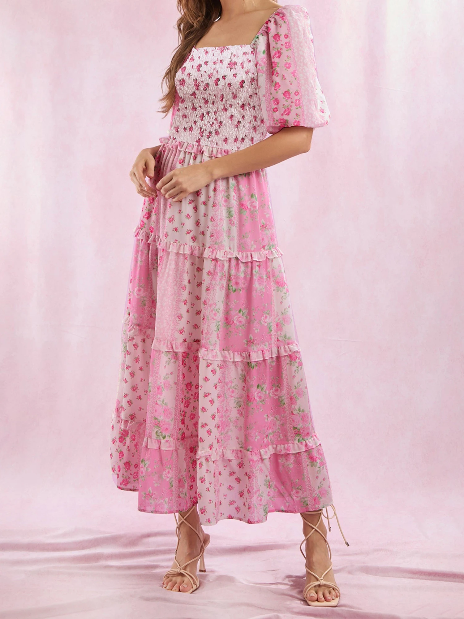 Women s Boho Chic Maxi Dress with Off-Shoulder Ruffle Detail and Vibrant Floral Print for Summer Beach Vacation