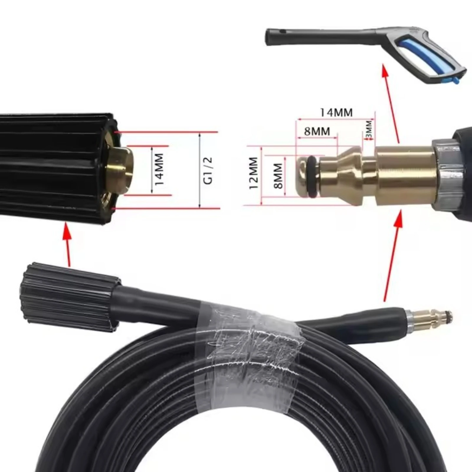 Pressure Washer Hose Flexible Car Wash Hose Long-Lasting Abrasion Resistant for Driveway Cleaning