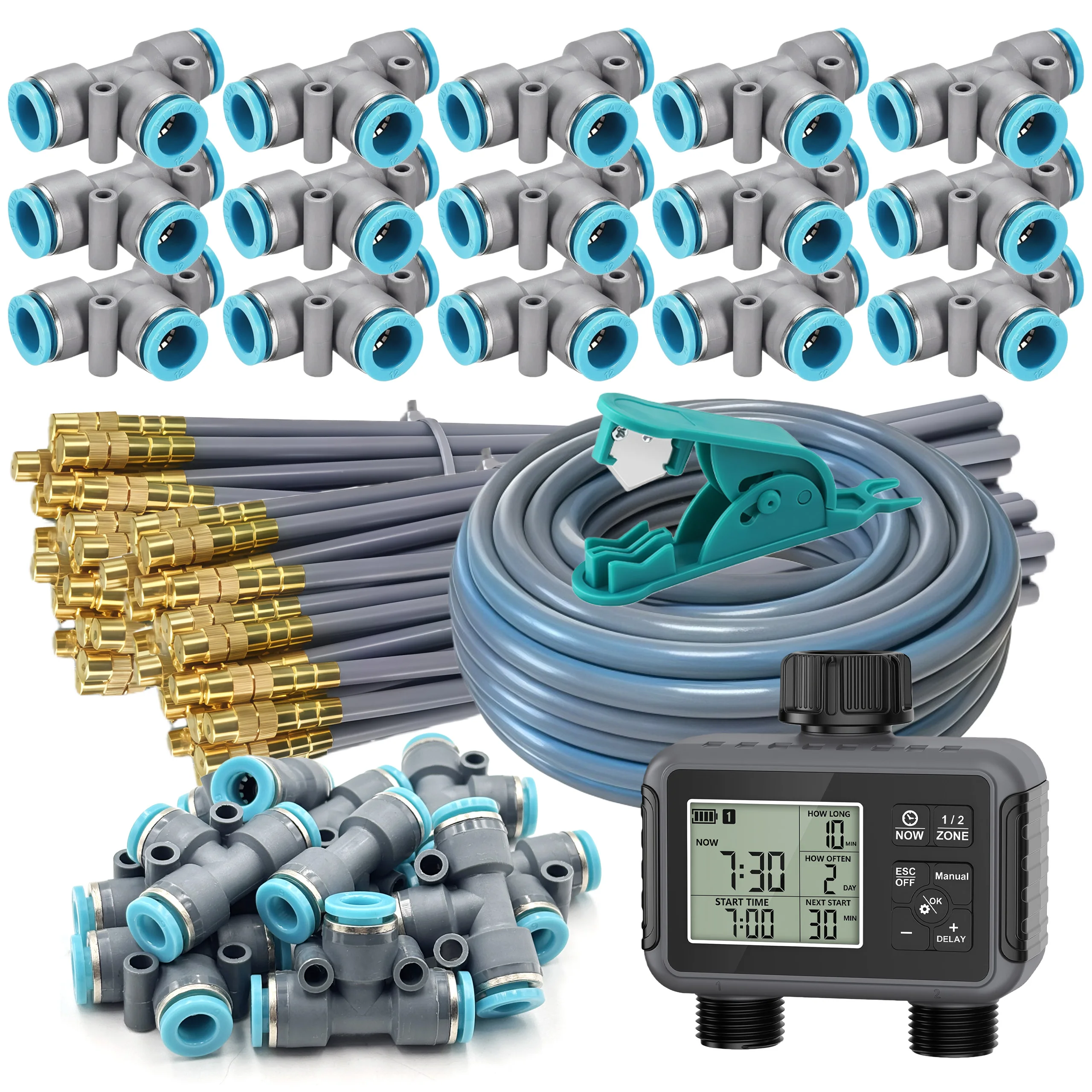 Mist Cooling System Irrigation Controller Dual Zone Independent Smart LCD Display Garden Watering Timer Atomization Spray Kit