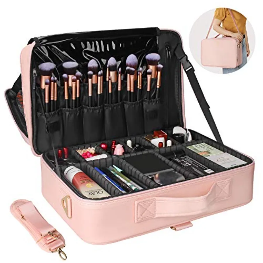 

Travel Makeup Train Case Cosmetic Case Organizer Portable Artist Storage Bag with Adjustable Dividers for Cosmetics Makeup Brus