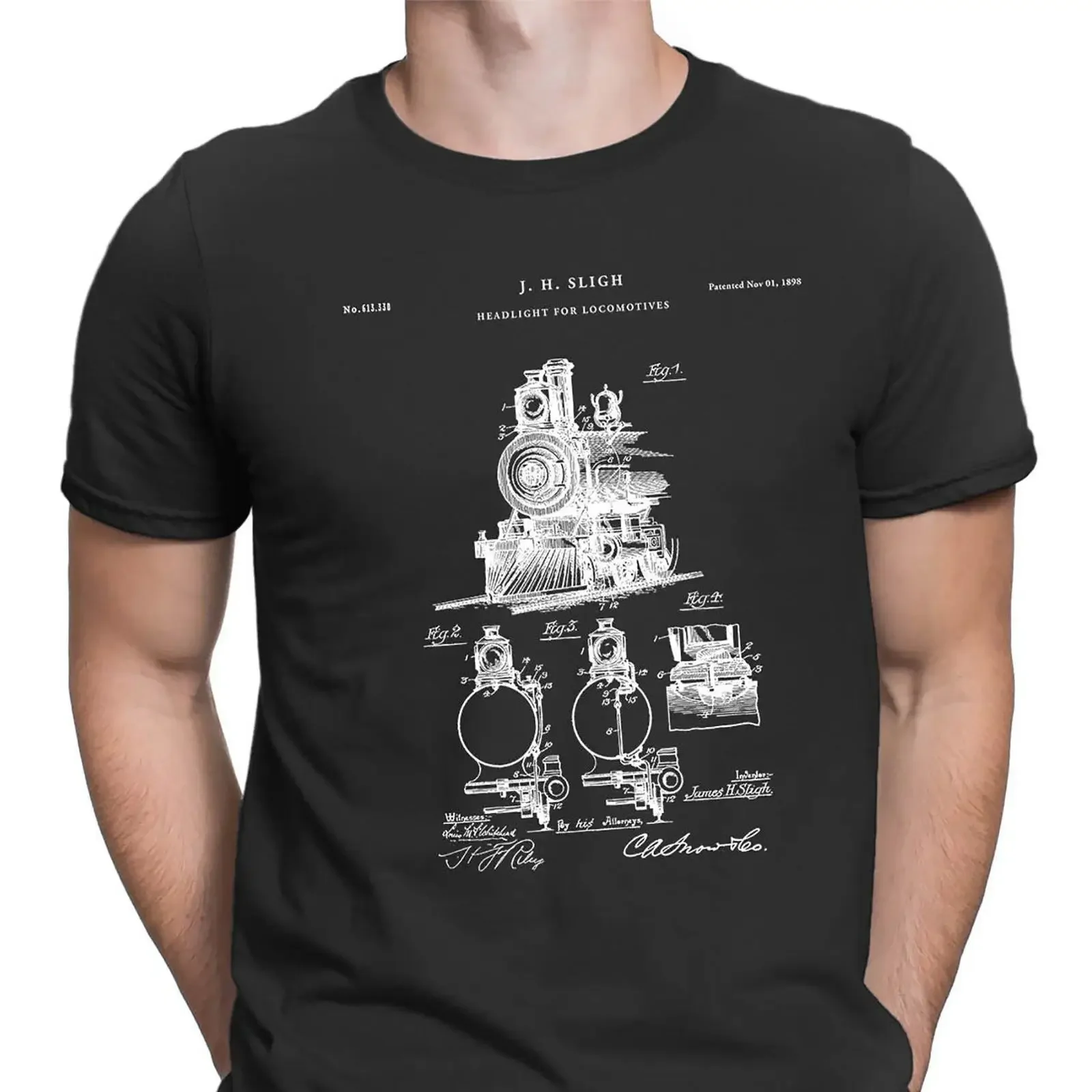 Locomotive Headlight Patent Print T Shirt Train Conductor PT722 vintage Washed homme designer clothes Soft streetwear