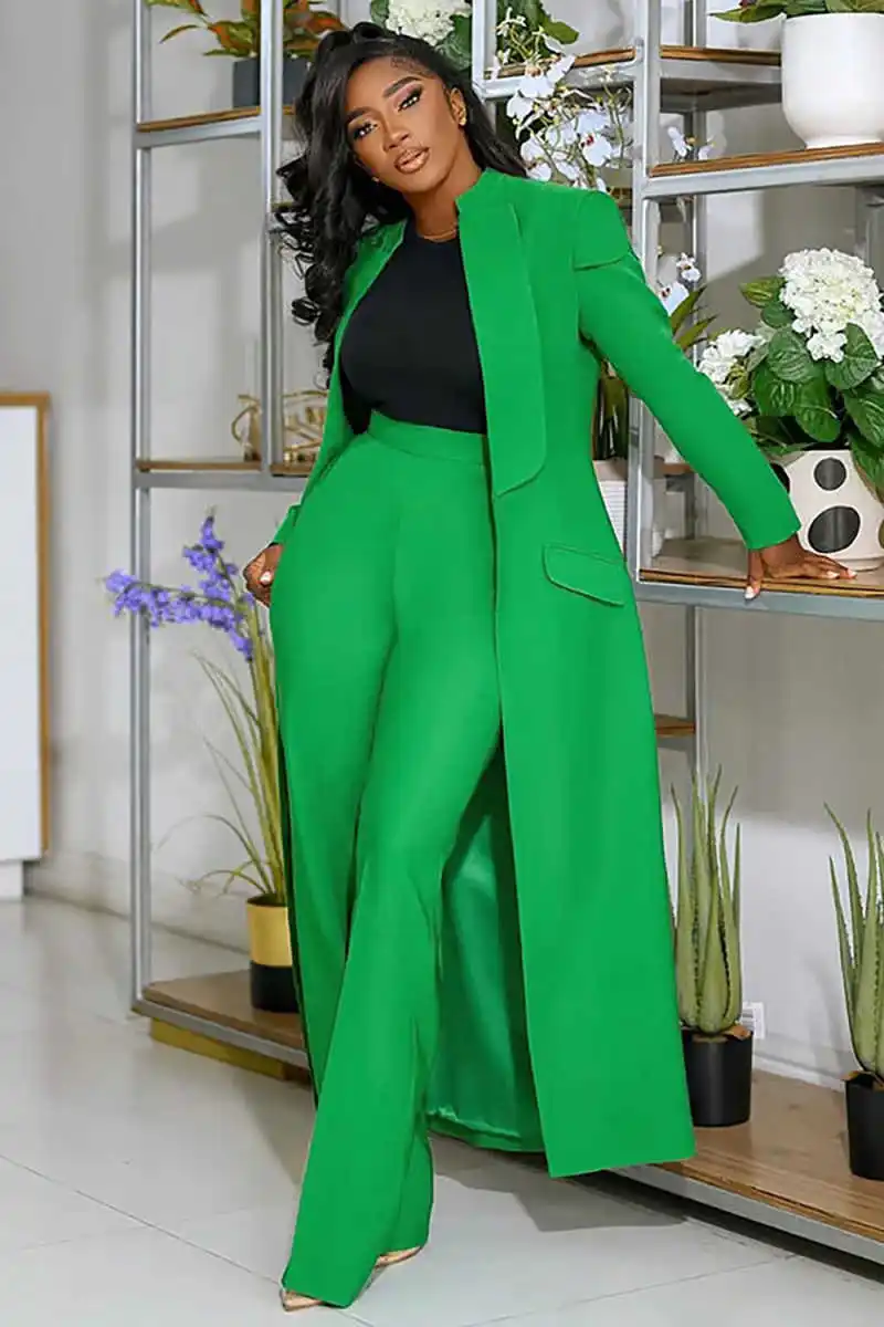 تصميم زر واحد المرأة تكلفة واسعة الساق بانت فضفاض جيب السترة أزياء 2 قطعة الدعاوى مخصص حفلة موسيقية وتتسابق